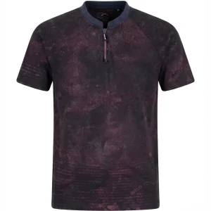 Maroon Washed Zip Neck T-Shirt
