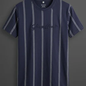 Navy Pinstripe Script T-Shirt