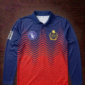 Navy Red Chevron Long Sleeve Cricket Jersey