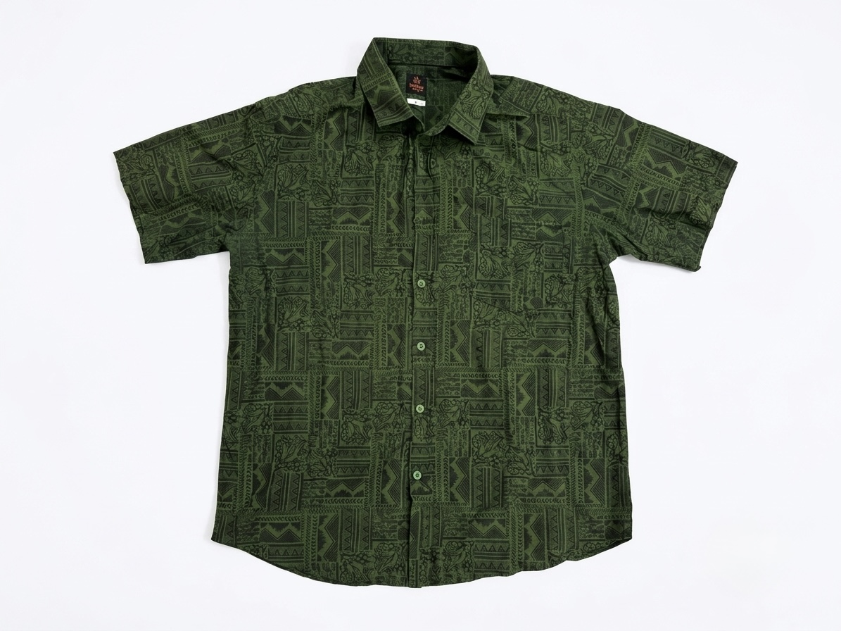olive-tribal-print-short-sleeve-shirt-front