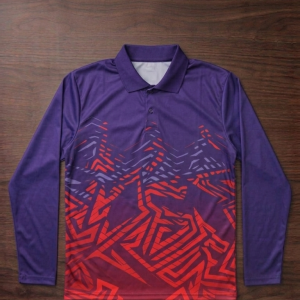 Purple Red Gradient Long Sleeve Sports Polo