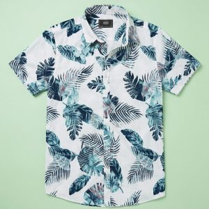 White Tropical Leaf Print Shirt